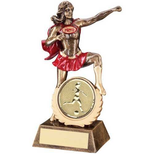 Brz/Gold/Red Resin 'Hero' Award With Female Football Insert And Plate - 7.5" Thumbnail