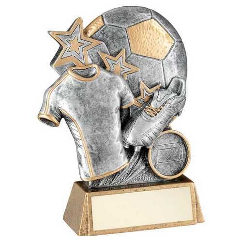 Pew/Gold Football With Boot And Shirt On Brz Base With Plate - 5.25" Thumbnail