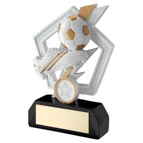 White/Gold/Blk Football And Boot On Flash Pentagon With Plate - 5.25" Thumbnail