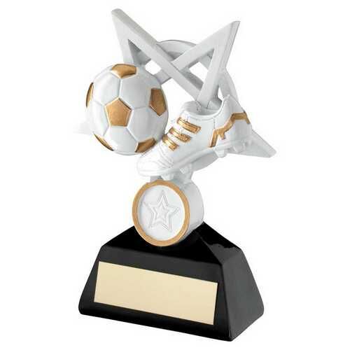 White/Gold/Black Football And Boot On 5 Point Star With Plate - 6" Thumbnail