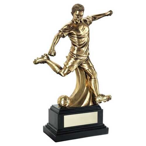 Antique Gold Premium Male Football Figure On Black Base With Plate - 16" Thumbnail
