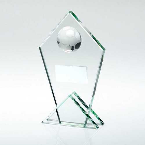 Jade Glass Pointed Plaque With Half Football And Plate - 6.75" Thumbnail