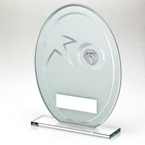 White/Silver Printed Glass Oval With Football Insert And Plate - 6.5" Thumbnail