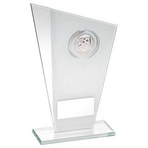 White/Silver Printed Glass Plaque With Football Insert And Plate - 7.25" Thumbnail