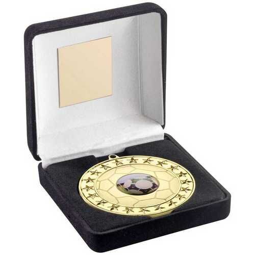 Black Velvet Box And 70Mm Football Medal Trophy  - Gold 4" Thumbnail