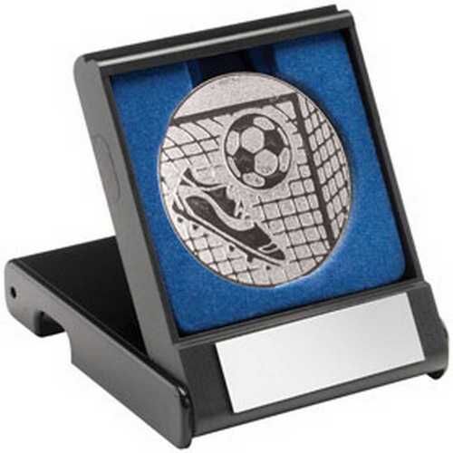 Black Plastic Box With Football Insert Trophy - Silver 3.5" Thumbnail