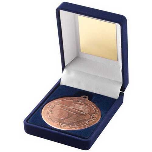 Blue Velvet Box And 50Mm Medal Football Trophy - Bronze 3.5" Thumbnail