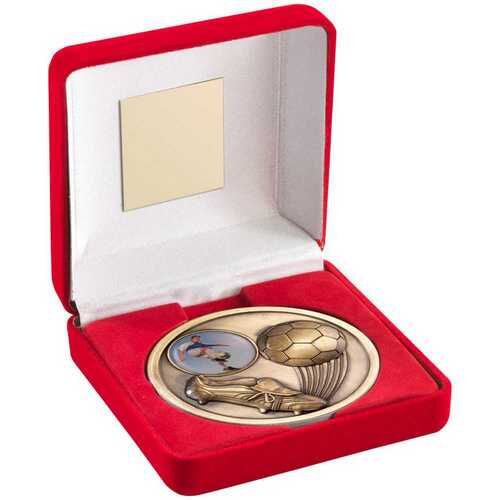 Red Velvet Box And 70Mm Medallion Football Trophy - Antique Gold  4" Thumbnail