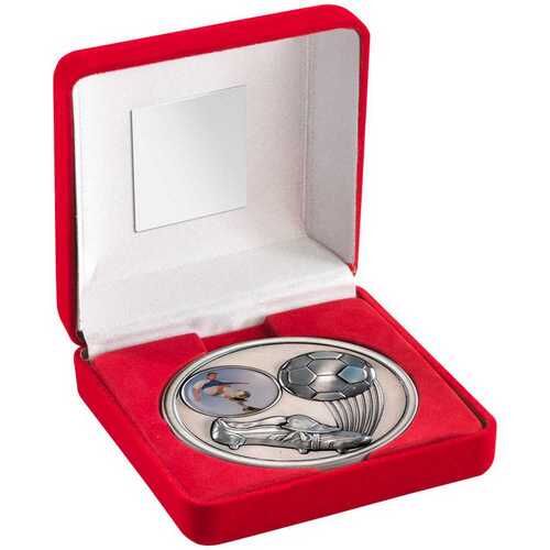 Red Velvet Box And 70Mm Medallion Football Trophy - Antique Silv  4" Thumbnail