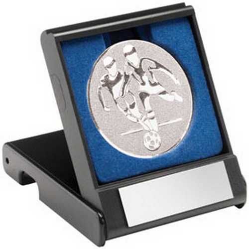 Black Plastic Box With Football Players Insert - Silver 3.5" Thumbnail