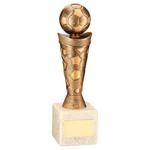 Bronze/Gold Plastic Football Figure On Cream Marble Trophy - 8" Thumbnail