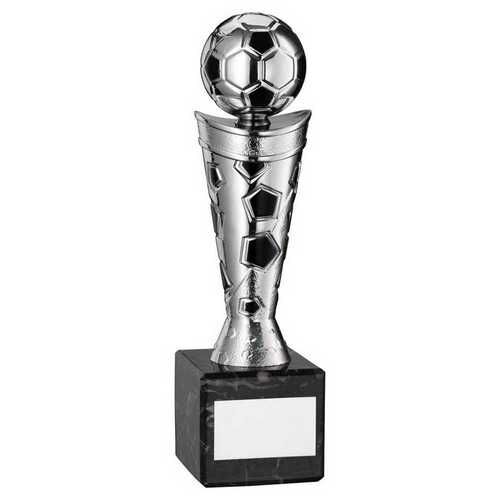 Silver/Black Plastic Football Figure On Black Marble Trophy - 9" Thumbnail