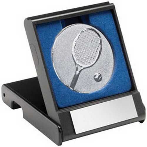 Black Plastic Box With Tennis Insert Trophy - Silver 3.5" Thumbnail