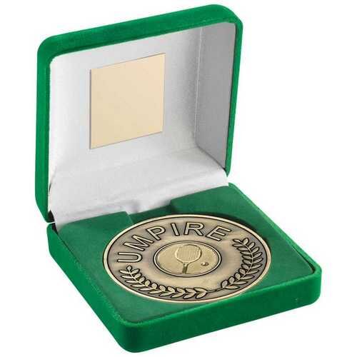 Green Velvet Box And 70Mm Umpire Medallion With Tennis Insert - Ant Gold 4" Thumbnail