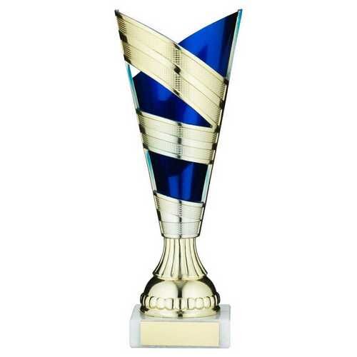 Gold/Blue Plastic V Stem Trophy Cup With Plate - 8.5" Thumbnail