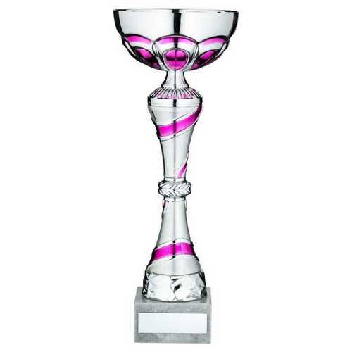 Silver/Pink Trophy Cup With Plate - 11" Thumbnail