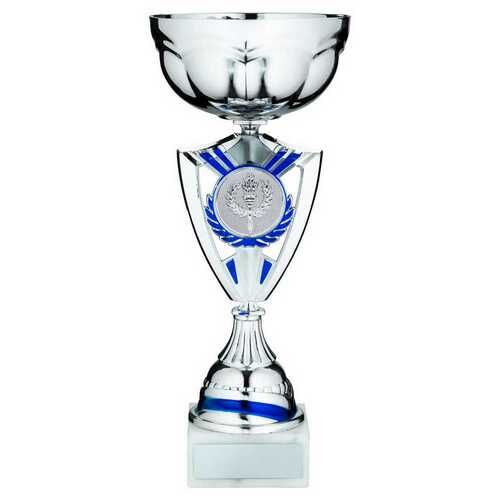 Silver/Blue Shield Trophy Cup With Plate - 11.75" Thumbnail