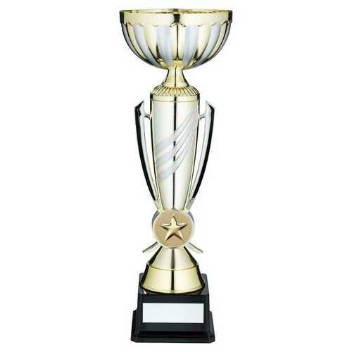 Gold/Matt Silver 3 Stripe Trophy Cup With Plate - 13.75" Thumbnail