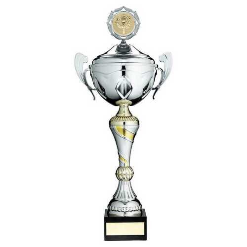 Silver/Gold Trophy Cup With Handles, Lid And Plate - 18.25" Thumbnail