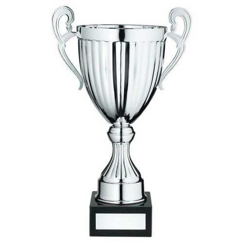 Silver Conical Trophy Cup With Handles And Plate - 13.75" Thumbnail
