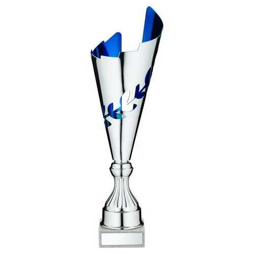 Silver/Blue Metal Wreath Trophy Cup With Plate - 17.25" Thumbnail