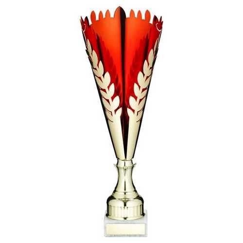 Gold/Red Metal Wreath Trophy Cup With Plate - 18.5" Thumbnail