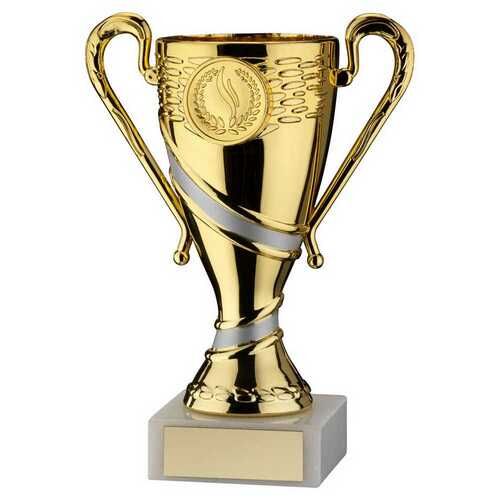Gold/Matt Silver Plastic Trophy Cup With Plate - 6.25" Thumbnail