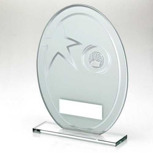 White/Silver Printed Glass Oval With Gaelic Football Insert And Plate - 7.25" Thumbnail