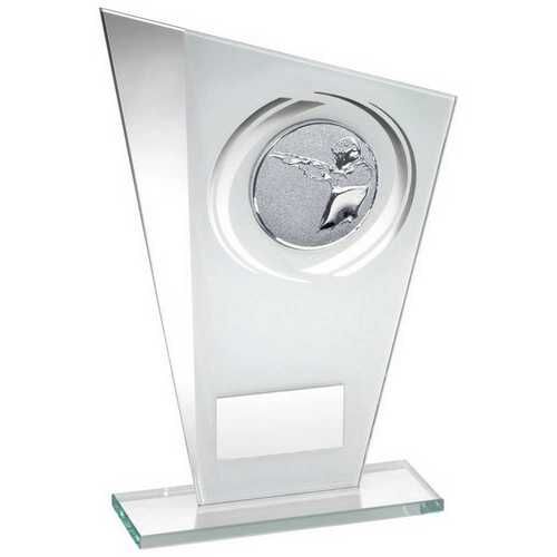 White/Silver Printed Glass Plaque With Shooting Insert And Plate - 8" Thumbnail