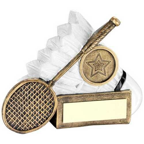 Bronze/White Badminton Shuttle And Racket  Flatback With Plate  - 2.75" Thumbnail