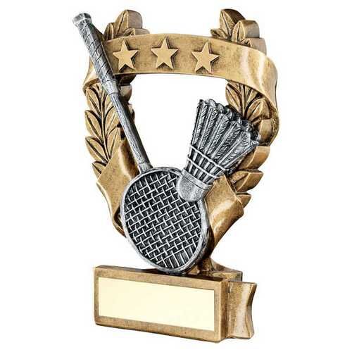Bronze/Pew/Gold Badminton 3 Star Wreath Award With Plate - 6.25" Thumbnail