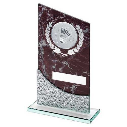 Brown Marble Printed Glass Plaque With Badminton Insert And Plate - 7.5" Thumbnail