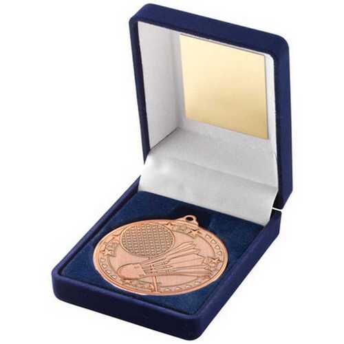 Blue Velvet Box And 50Mm Medal Badminton Trophy - Bronze - 3.5" Thumbnail