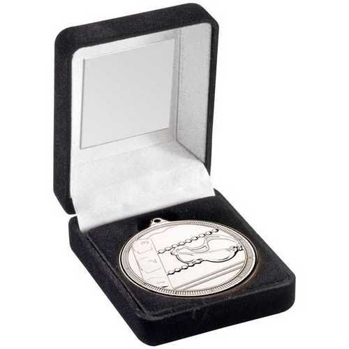 Black Velvet Box And 50Mm Swimming Medal Trophy - Silver 3.5" Thumbnail