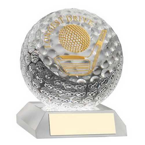 Clear Glass Golf Ball With Plate - Longest Drive 3.75" Thumbnail