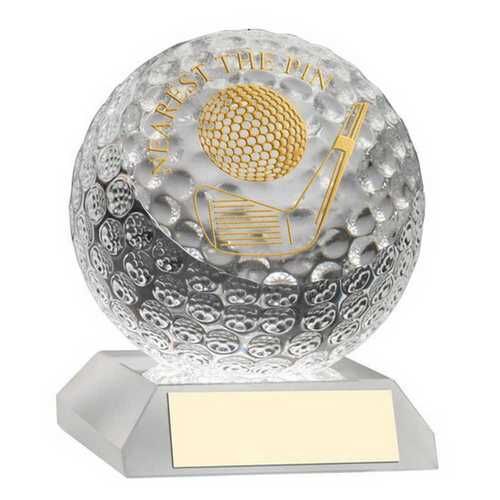 Clear Glass Golf Ball With Plate - Nearest The Pin 3.75" Thumbnail