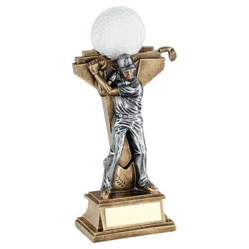 Bronze/Pew Male Golf Figure With Ball On Backdrop With Plate - 9.5" Thumbnail