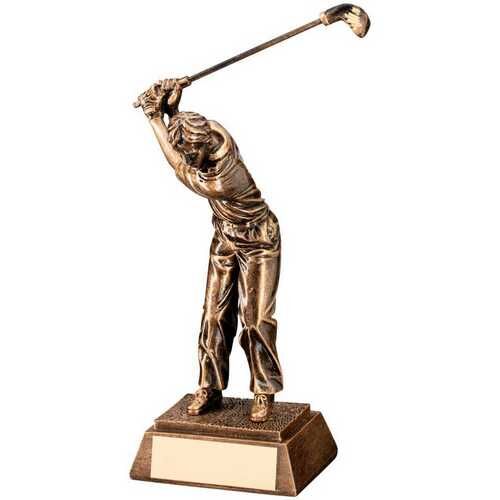 Bronze/Gold Resin Male 'Back Swing' Golf With Plate - 6" Thumbnail