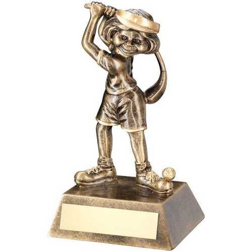 Bronze/Gold Female Comic Golf Figure With Plate - 5.5" Thumbnail