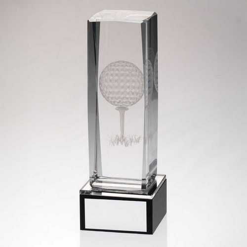 Clear Glass Lasered Golf Column On Black Base With Plate - 7.5" Thumbnail