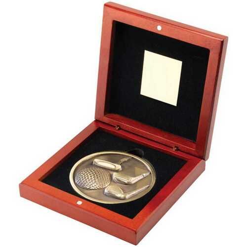 Rosewood Box And 70Mm Medallion Golf Trophy - Antique Gold 4.5" Thumbnail