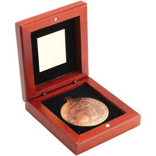 Rosewood Box And 50Mm Medal Golf Trophy - Bronze 3.75" Thumbnail