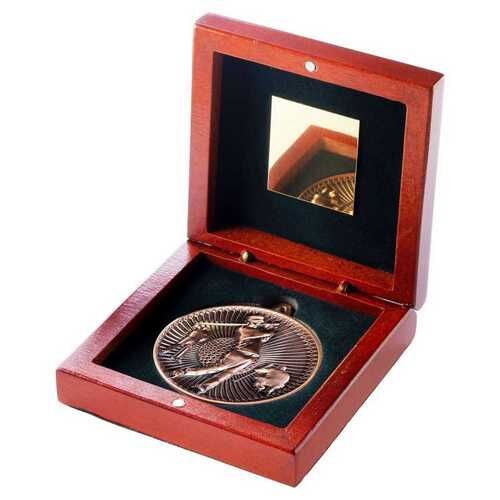 Rosewood Box And 60Mm Medal Golf Trophy - Bronze - 4.25" Thumbnail