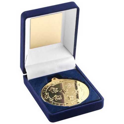 Blue Velvet Medal Box And 50Mm Medal Multi Athletics Trophy - Gold 3.5" Thumbnail