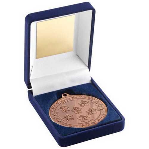 Blue Velvet Medal Box And 50Mm Medal Multi Athletics Trophy - Bronze 3.5" Thumbnail