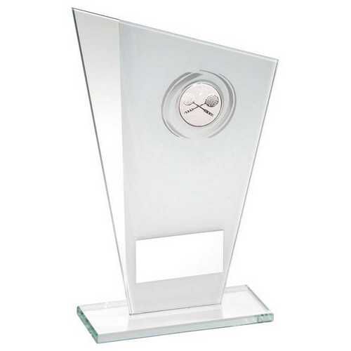 White/Silver Printed Glass Plaque With Squash Insert With Plate - 7.25" Thumbnail