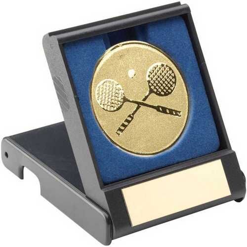 Black Plastic Box With Squash Insert Trophy - Gold 3.5" Thumbnail