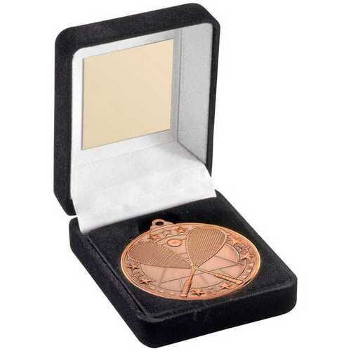Black Velvet Box And 50Mm Medal Squash Trophy - Bronze 3.5" Thumbnail