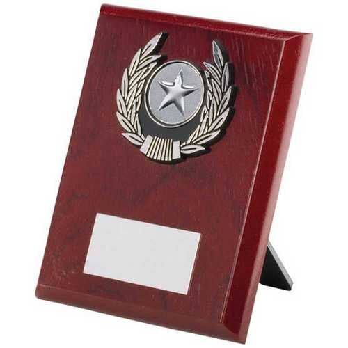Rosewood Plaque And Silver Trim Trophy - 4" Thumbnail