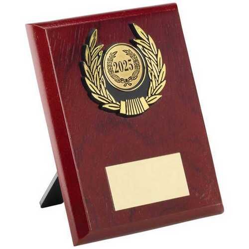 Rosewood Plaque And Gold Trim Trophy -  4" Thumbnail